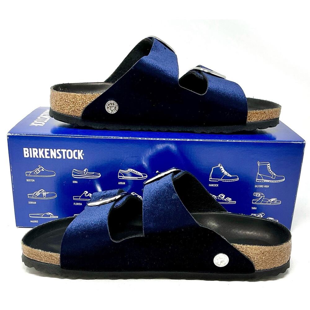 Birkenstock Arizona Big Buckle Midnight Blue Velvet Sandals EU 38 Ladies 7 NIB - Picture 4 of 10